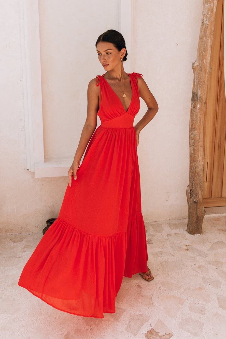 HELLO MOLLY Stand Out Heart Maxi Dress Bright Red - Picture 1 of 10